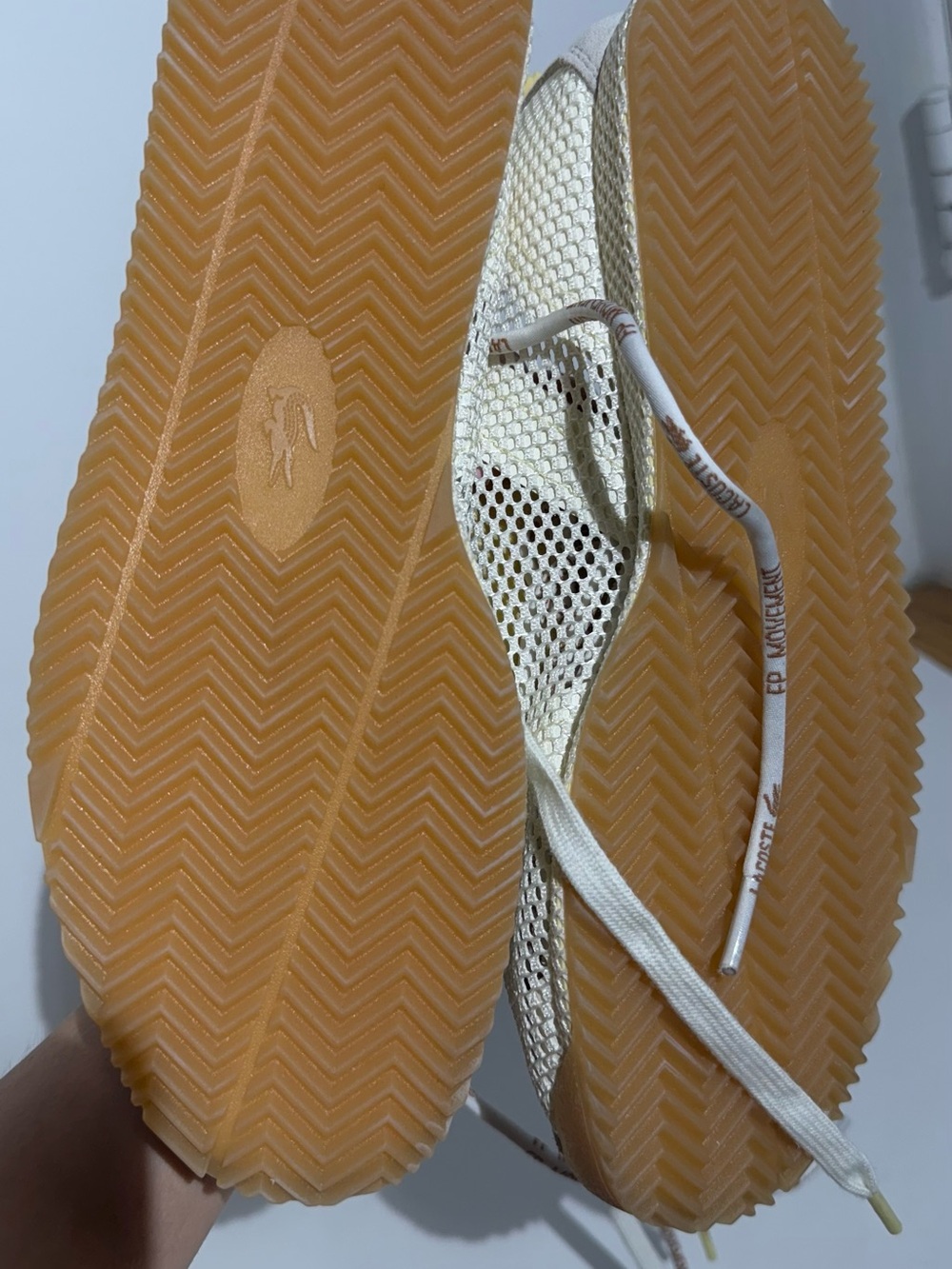 NWT FP Movement Lacoste Women’s Cream & Yellow Mesh Suede Club Low Sneakers - Picture 12 of 16